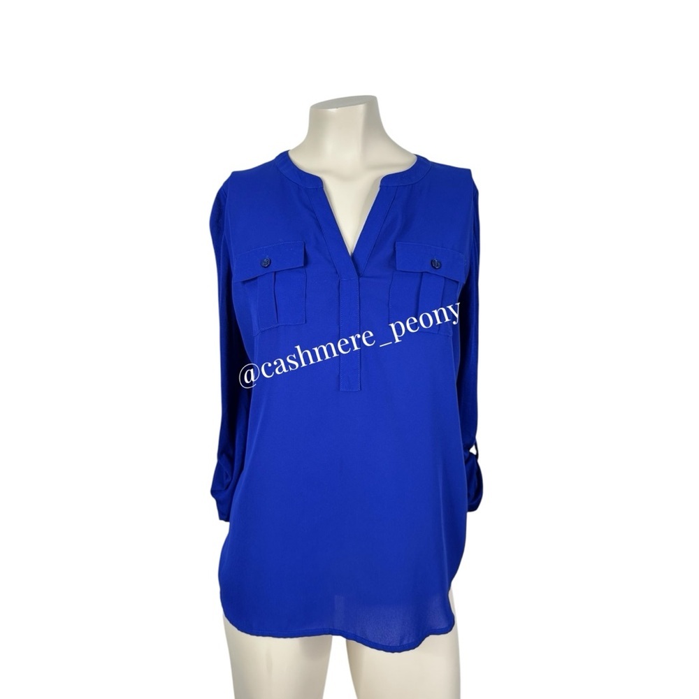 INC International Concepts Blue Two Tone Blouse Petite Small